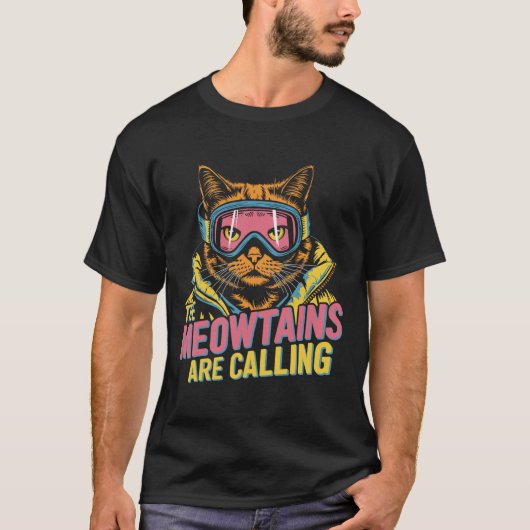 T-shirt Les Meowtains Appelent Chat Snowboard Kids M (Devant)