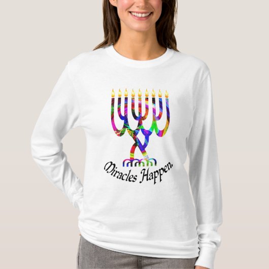 T-shirt Les miracles se produisent chemise de Menorah (Devant)