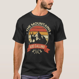 T-shirt Les montagnes appellent Rétro cerf coucher de sole