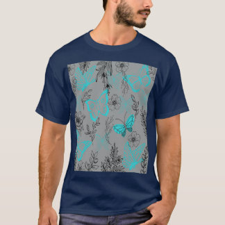 T-shirt Les papillons bleu marine dans la forêt gris ultim