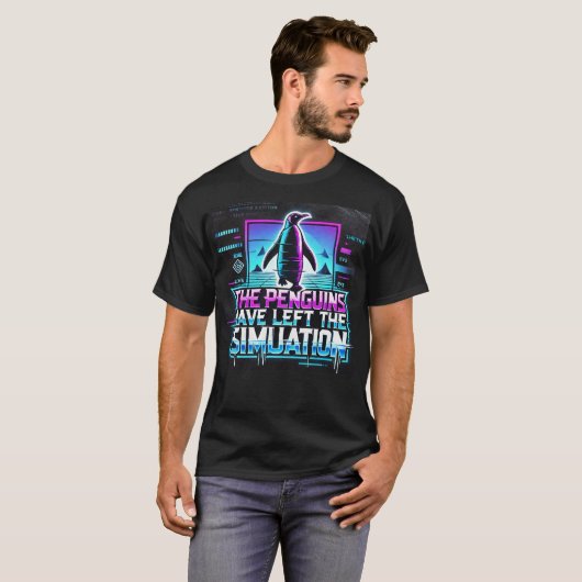 T-shirt Les pingouins ont quitté la simulation - Cyberpunk (Devant entier)