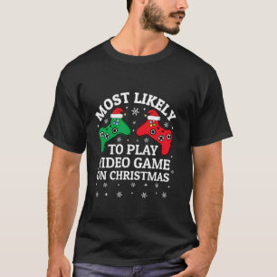 T-shirt Les Plus Probables À Jouer Jeu Vidéo Sur Noël Père