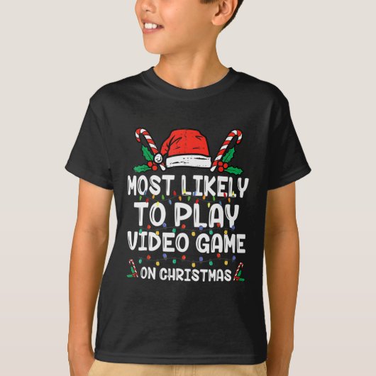 T-shirt Les Plus Probables À Jouer Jeu Vidéo Sur Noël Père (Devant)