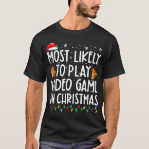 T-shirt Les Plus Probables À Jouer Jeu Vidéo Sur Noël Père