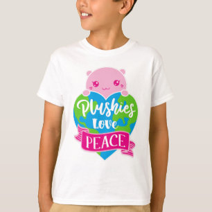 T-shirt Les Plushies aiment la paix   Cute Kawaii Coeur Te