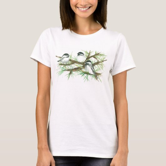 T-shirt Les poulets dans un arbre Aquarelle Oiseaux (Devant)