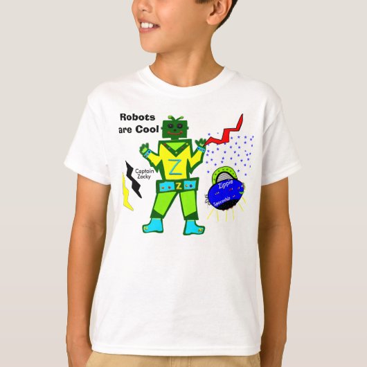 T-shirt Les robots sont le capitaine Cool Zacky Green Boy (Devant)