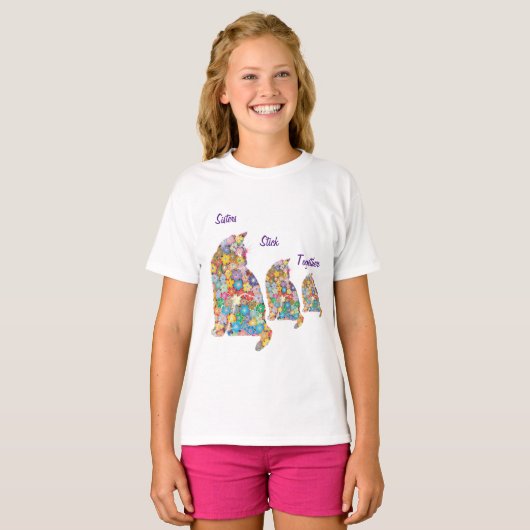 T-shirt Les Soeurs Stick Ensemble 3 Kittens Kitty Chats Fl (Devant entier)