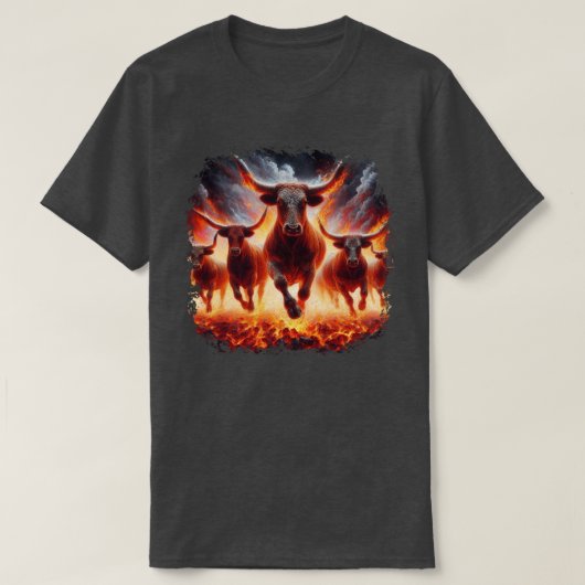 T-shirt Les taureaux qui passent à travers un paysage enfl (Design devant)