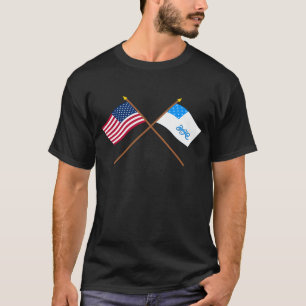 T-shirt Les USA croisés et ęrs drapeaux de régiment d'Île