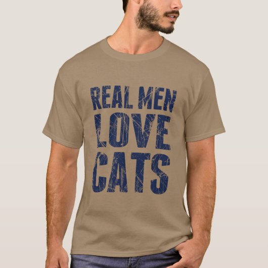 T-shirt Les vrais hommes aiment les chats style scintillan (Devant)