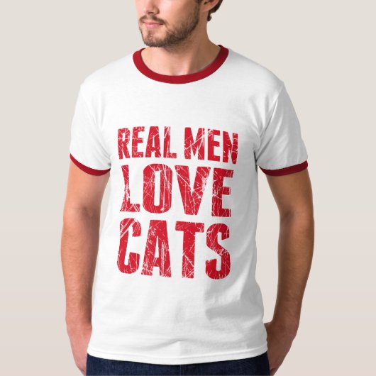 T-shirt Les vrais hommes aiment les chats style scintillan (Devant)