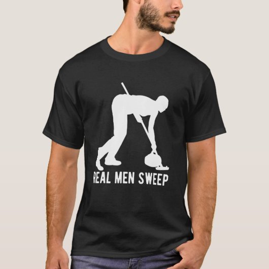 T-shirt Les vrais hommes balaient Curling Curler glace Cur (Devant)