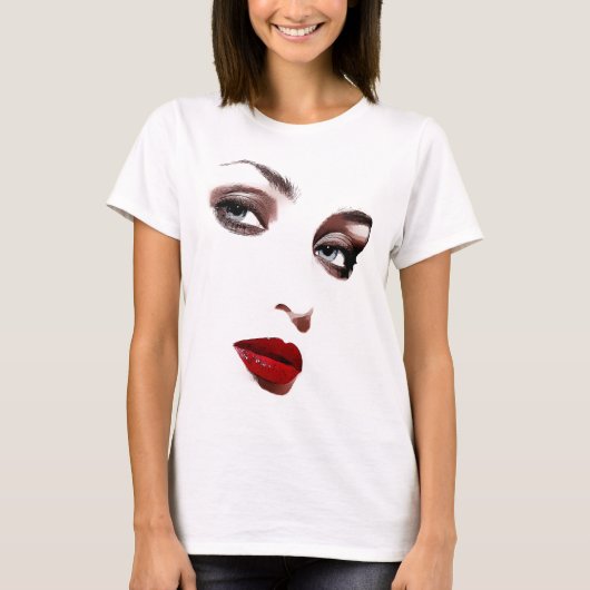 T-shirt Les yeux bleus les femmes font face aux lèvres rou (Devant)