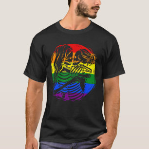 T-shirt Lesbian Couple LGBT Pride Skeletons Kisser Valent
