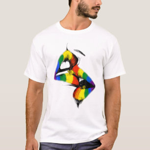 T-shirt Lesbian Lips Kissing Rainbow Gay pride Drapeau LGB