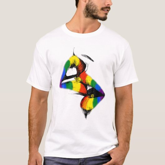 T-shirt Lesbian Lips Kissing Rainbow Gay pride Drapeau LGB (Devant)