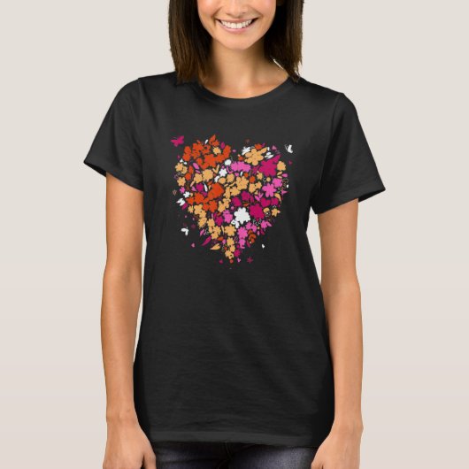 T-shirt Lesbian Pride Heart Femme Valentine's Day Discreet (Devant)