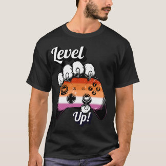 T-shirt Lesbian Pride Level Up Tiger Paw Controller Shirt