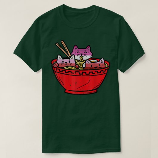 T-shirt Lesbienne Anime mignonne Chats Japonais Ramen noui (Design devant)