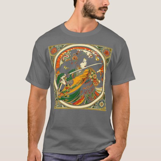 T-shirt L'espadon chinois dans un style Art Nouveau Mucha (Devant)