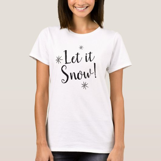 T-shirt Let it Snow Black and White Snowflake (Devant)