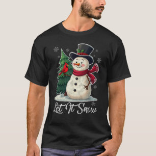 T-shirt Let It Snow - Snowman avec Cardinal Vintage