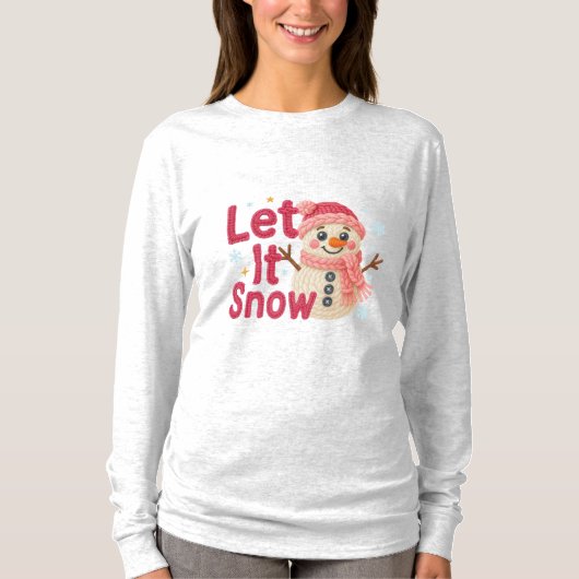 T-shirt Let It Snow Women’s – Faux Embroidery Snowman (Devant)