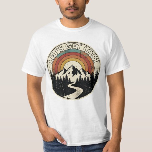 T-shirt Let’s Get Lost Retro Mountain Adventure Outdoor (Devant)