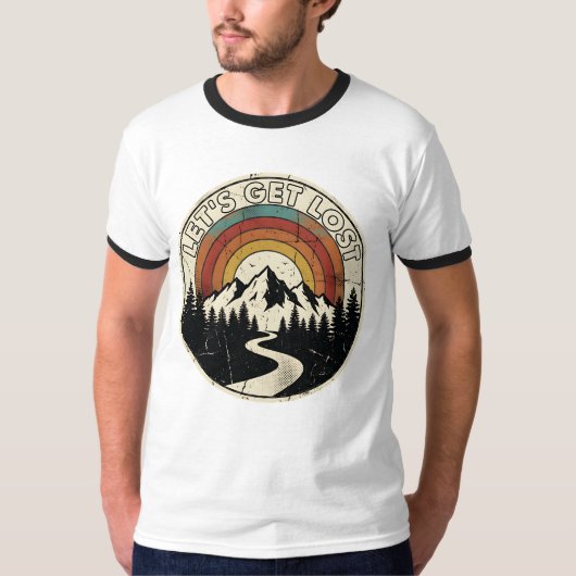 T-shirt Let’s Get Lost Retro Mountain Adventure Outdoor (Devant)