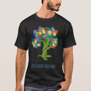 T-shirt Let S Grow Together Autism Mom Tree With Puzzle Pi