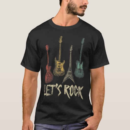 T-shirt Let’s Rock Retro Guitar Music Lover Shirt (Devant)