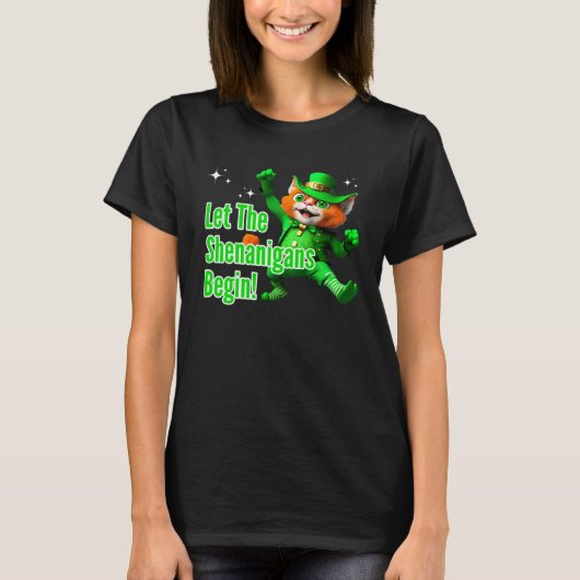 T-shirt Let Shenanigans Begin Dancing Leprechaun Cat St Pa (Devant)