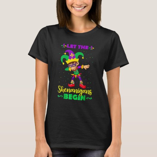 T-shirt Let The Shenanigans Begin Dabbing Boy Jester Mardi (Devant)
