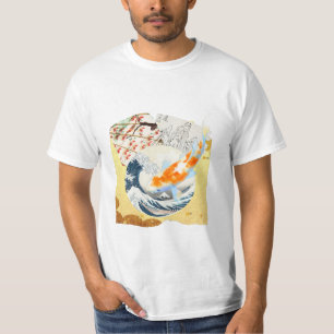 T-shirt L'étang de Koi en or vintage de la culture japonai