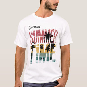 T-shirt L'ÉTÉ - Graphisme Rétro de Palmiers au Coucher de 