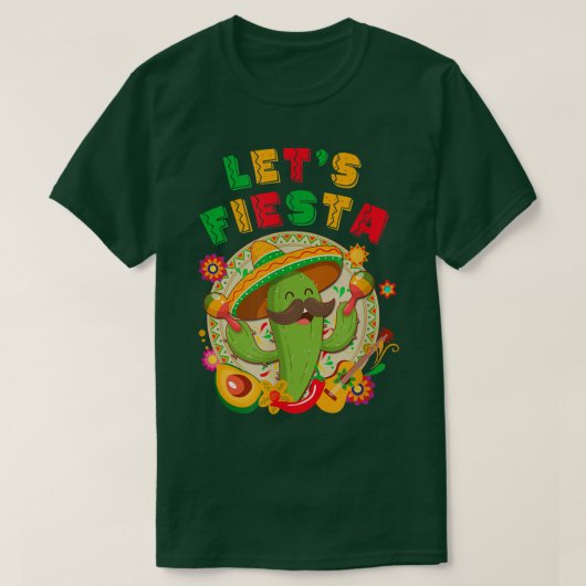 T-shirt Lets Fiesta Cinco De Mayo Avec Guitare Cactus Somb (Design devant)
