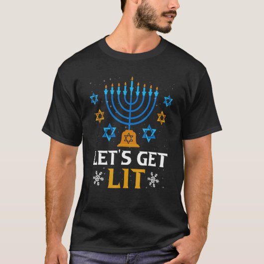 T-shirt Let's Get Lit Christmas Hanukkah Jewish Chanukkah (Devant)