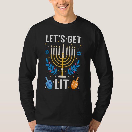 T-shirt Let's Get Lit Hanukkah Jewish Menorah Holiday Chan (Devant)