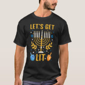 T-shirt Let's Get Lit Hanukkah Jewish Menorah Holiday Chan (Devant)