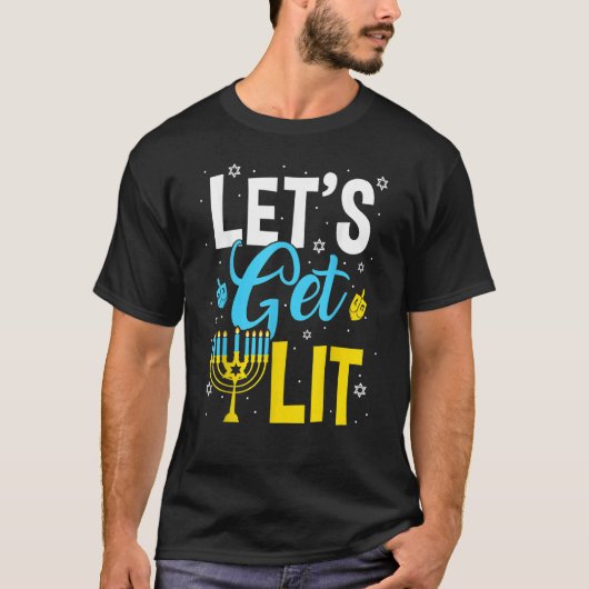 T-shirt Let's Get Lit Menorah Hanukkah Jewish (Devant)