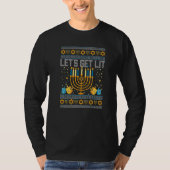 T-shirt Lets Get Lit Menorah Jewish Pun Ugly Hanukkah Chan (Devant)