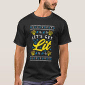 T-shirt Lets Get Lit Menorah Jewish Pun Ugly Hanukkah Chan (Devant)