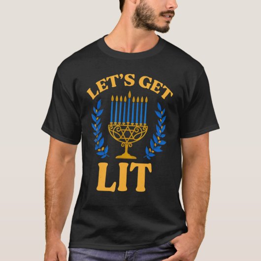 T-shirt Let's Get Lit Menorah Jewish Ugly Hanukkah Chanuk (Devant)