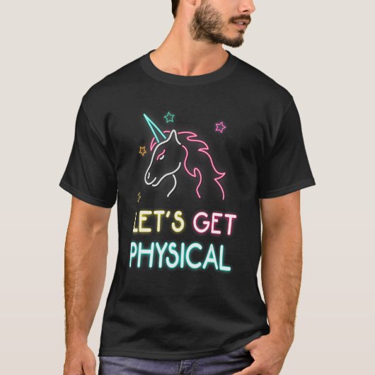 T-shirt Let's Get Physical 80s Retro Workout Unicorn (Devant)