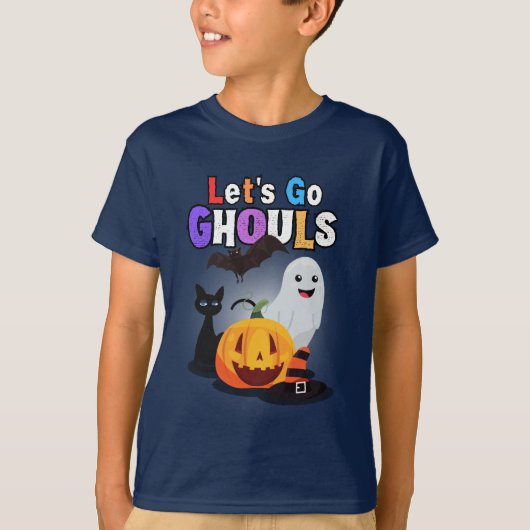 T-shirt Let's Go GHOULS : Halloween Éffrayant noir et oran (Devant)