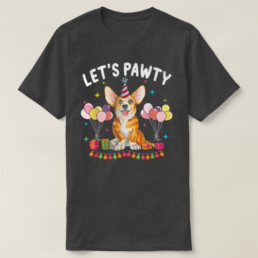 T-shirt Lets Pawty Birthday Pembroke Welsh Corgi Kid Dog P (Design devant)