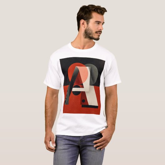 T-shirt Letter A – Constructivist Geometry on Textured Red (Devant entier)