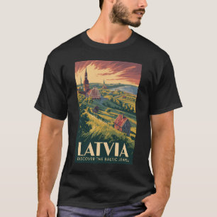 T-shirt Lettonie Mer Baltique Illustration Art de Voyage V