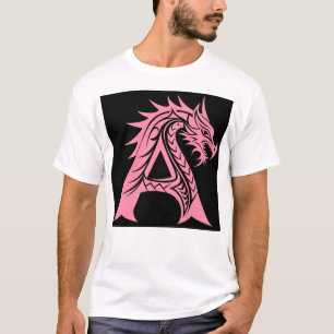 T-shirt Lettre A de style dragon, alphabet du dragon, mono
